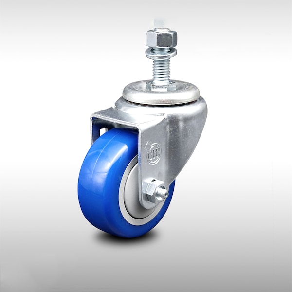 Service Caster 3 Inch SS Blue Polyurethane Wheel Swivel 1/2 Inch Threaded Stem Caster SCC SCC-SSTS20S314-PPUB-BLUE-121315 - main